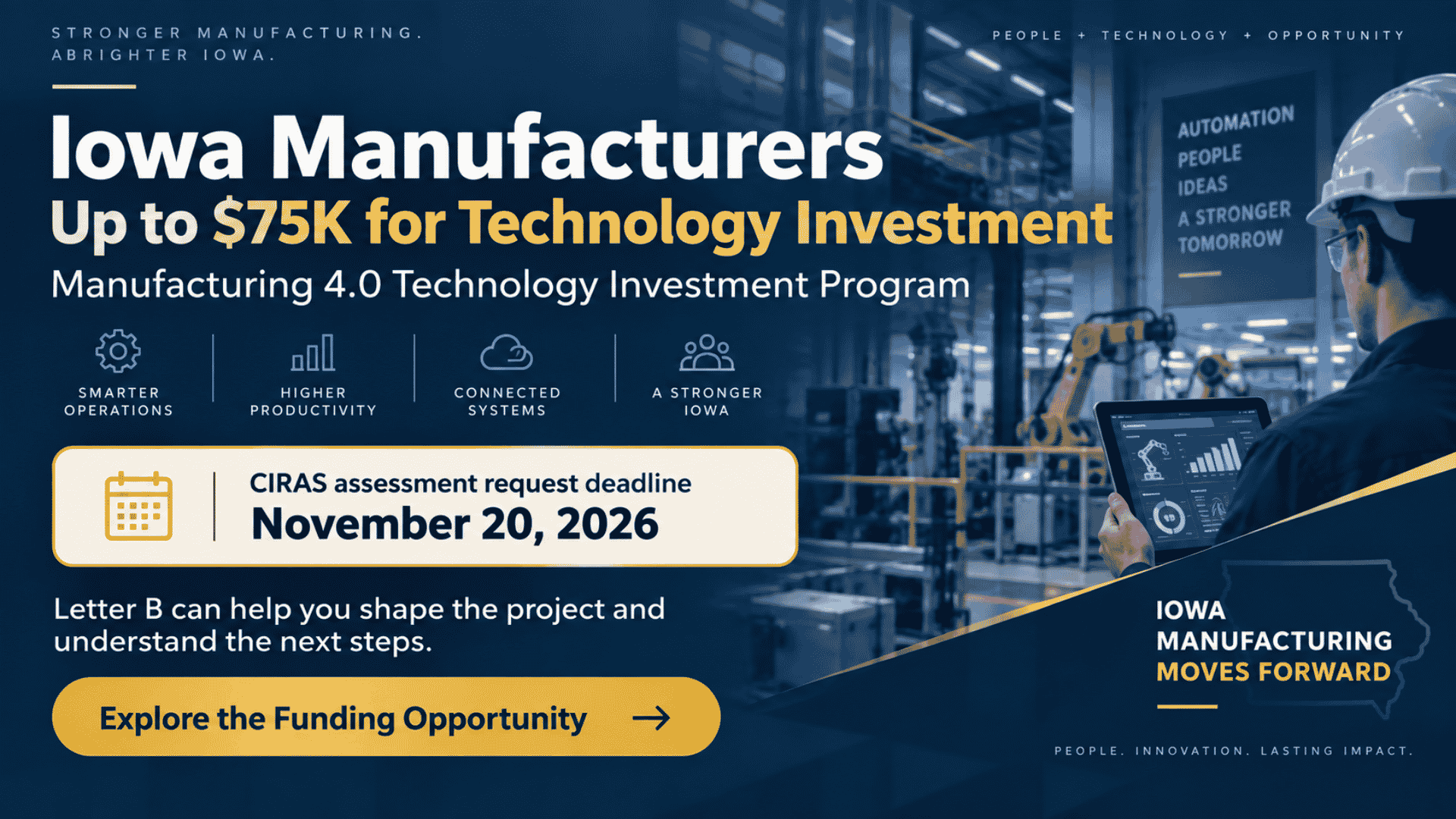 Up to $75,000 for Iowa Manufacturing 4.0 technology investment